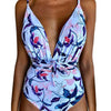 Image of 2019 New Women Sexy Print Brazilian One Piece Swimsuit Floral Retro Thong High Waist Bodysuit Backless High Cut Bikini Swimwear