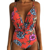 Image of 2019 New Women Sexy Print Brazilian One Piece Swimsuit Floral Retro Thong High Waist Bodysuit Backless High Cut Bikini Swimwear