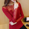 Image of 2019 Red Black lace Blouse Women Elegant Long Sleeve chemise Cute Shirts Femme Plus Size Autumn winter Casual Blusa Tops Clothes
