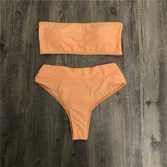 2019 Retro Sexy Solid Bandeau High Waist Seamless Cut Biquini Swim Bathing Suit Swimsuit Swimwear Women Brazilian Bikini