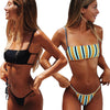 Image of 2019 Sexy Bandeau Bikinis Women Thong Swimsuits Solid Swimwear Female Bikini set Striped Black Brazilian Biquini Bathing Suit