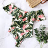 Image of 2019 Sexy Female Retro V Neck Blue Striped Swimsuit One Piece Ruffled Push Up Padded High Waist Swimwear Women Monokini