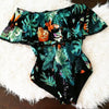 Image of 2019 Sexy Female Retro V Neck Blue Striped Swimsuit One Piece Ruffled Push Up Padded High Waist Swimwear Women Monokini