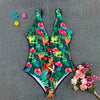 Image of 2019 Sexy Female Retro V Neck Flower print Swimsuit One Piece Push Up Padded High Waist Swimwear Women Bodysuit Bathing Monokini