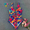 Image of 2019 Sexy Female Retro V Neck Flower print Swimsuit One Piece Push Up Padded High Waist Swimwear Women Bodysuit Bathing Monokini