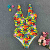 Image of 2019 Sexy Female Retro V Neck Flower print Swimsuit One Piece Push Up Padded High Waist Swimwear Women Bodysuit Bathing Monokini
