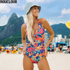 Image of 2019 Sexy Female Retro V Neck Flower print Swimsuit One Piece Push Up Padded High Waist Swimwear Women Bodysuit Bathing Monokini