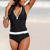 Image of 2019 Sexy Padded V-neck One Piece Swimsuit Halter Backless Bowknot Swimwear Women Swimsuit String Patchwork Swim Suit Trikini