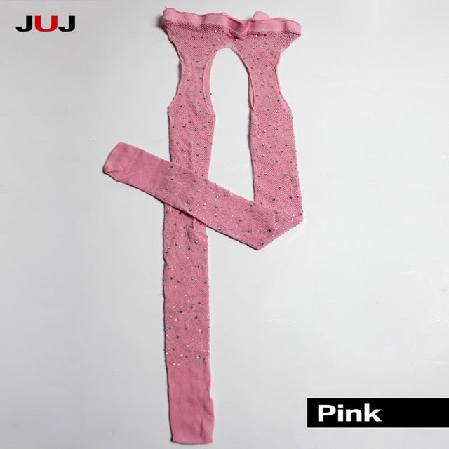 2019 Sexy Women's Glitter Fishnet Tights Open Crotch Mesh Pantyhose Shiny Rhinestone Lady Plus Size Tights Nylons Stockings