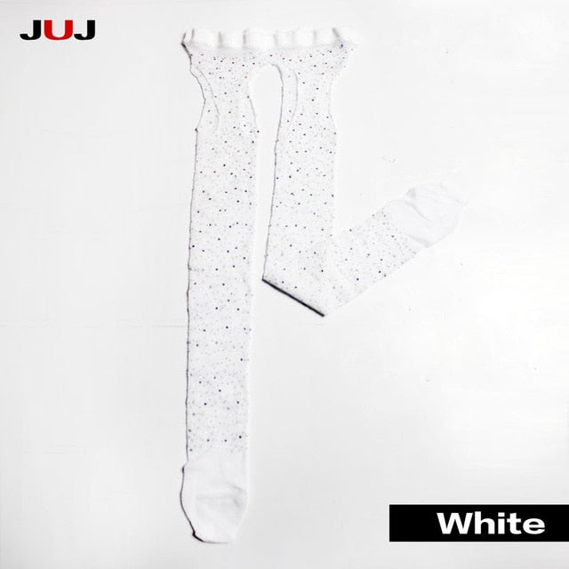 2019 Sexy Women's Glitter Fishnet Tights Open Crotch Mesh Pantyhose Shiny Rhinestone Lady Plus Size Tights Nylons Stockings