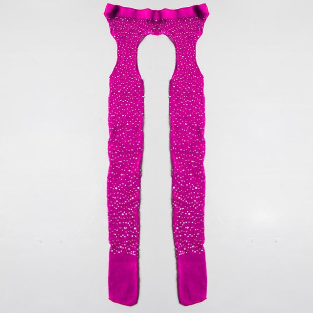 2019 Sexy Women's Glitter Fishnet Tights Open Crotch Mesh Pantyhose Shiny Rhinestone Lady Plus Size Tights Nylons Stockings