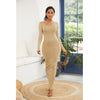 Image of 2019 Spring Autumn Women New Long Sleeve O Neck Solid Slim Long Dress Casual Simple High Stretchy Bodycon Package Hip Maxi Dress