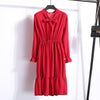 Image of 2019 Spring Women Dress For Ladies Long Sleeve Polka Dot Vintage Chiffon Shirt Dress Casual Black Red Floral Autumn Midi Dress