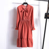 Image of 2019 Spring Women Dress For Ladies Long Sleeve Polka Dot Vintage Chiffon Shirt Dress Casual Black Red Floral Autumn Midi Dress
