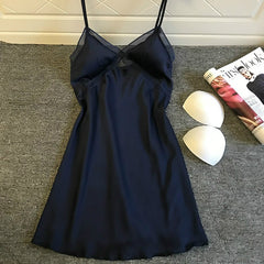 2019 Summer Nightgowns Satin Silk Sleepshirt Ladies Sleepwear Women Night Dress Sexy Lingerie Sleep Lounge Nightshirts