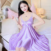 Image of 2019 Summer Sexy Lingerie Nightgowns for Women Silk Satin Lace Spaghetti Strap Night Dress Sleepwear Nightdress Nightwear Nighty