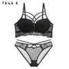 Image of 2019 Top Sexy Bra Set Push-Up Brassiere Bandage Black Embroidery Lingerie Sets Women Thick Gather Underwear Set Cotton Bras Lace