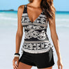 Image of 2019 Two Piece Swimwear Women Plus Size Tankini Swimsuits with Shorts V neck Tankinis Set Swim Wear Black Print Bathing Suit 2XL
