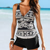 Image of 2019 Two Piece Swimwear Women Plus Size Tankini Swimsuits with Shorts V neck Tankinis Set Swim Wear Black Print Bathing Suit 2XL