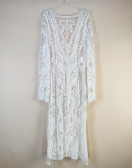 2019 White Cover Up Women Crochet Lace Cotton Long Beach Dress Swimsuit Cut out Tunic Robe Bikini Capes shawl Pareo Cover ups