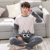 Image of 2019 Winter Young Lovers Pajamas Warm Flannel  Women Long-sleeved Pyjama Loose Men Couple Set Sleepwear Top+ Pants pijama mujer