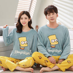 2019 Winter Young Lovers Pajamas Warm Flannel  Women Long-sleeved Pyjama Loose Men Couple Set Sleepwear Top+ Pants pijama mujer