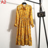 Image of 2019 Women Dress Spring Long Sleeve Office Polka Dot Vintage Dress Casual Red Floral Autumn Shirt Chiffon Midi Dress For Ladies