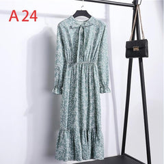 2019 Women Dress Spring Long Sleeve Office Polka Dot Vintage Dress Casual Red Floral Autumn Shirt Chiffon Midi Dress For Ladies