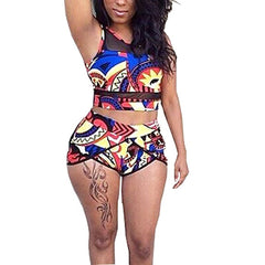 2019 Women High Waist Neck Mesh Bikini Swimsuits 3XL Plus Size Swim Wear Bathing Suit African Print Biquini Two 2 Piece Swimwear