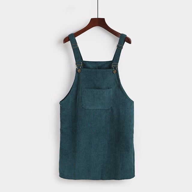 2019 Women Retro Corduroy Dress Autumn Spring Suspender Sundress Sarafan Loose Vest Overall Dress Female Natural Casual Dresses