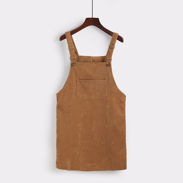 2019 Women Retro Corduroy Dress Autumn Spring Suspender Sundress Sarafan Loose Vest Overall Dress Female Natural Casual Dresses