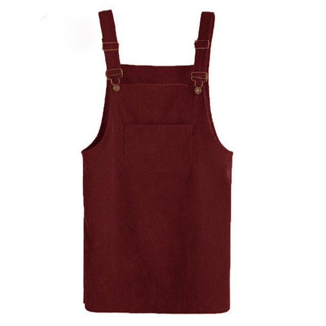 2019 Women Retro Corduroy Dress Autumn Spring Suspender Sundress Sarafan Loose Vest Overall Dress Female Natural Casual Dresses