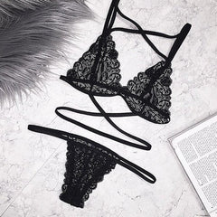 2019 Women Sexy Lace Bra Set Transparent Across Bra High Waist G-string Underwear Suit Women Lingerie Set A12316