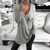 Image of 2019 ZANZEA Autumn V Neck Long Sleeve Blouse Women Casual Solid Basic Tee Femininas Blusas Sexy Ladies Shirts Chemise Femme Tops
