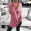 Image of 2019 ZANZEA Autumn V Neck Long Sleeve Blouse Women Casual Solid Basic Tee Femininas Blusas Sexy Ladies Shirts Chemise Femme Tops