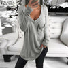 Image of 2019 ZANZEA Autumn V Neck Long Sleeve Blouse Women Casual Solid Basic Tee Femininas Blusas Sexy Ladies Shirts Chemise Femme Tops