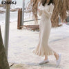 Image of 2019 autumn winter thick mermaid maxi sweater dress women o-neck long sweater dress elegant female a-line slim sexy knit dress