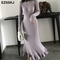 2019 autumn winter thick mermaid maxi sweater dress women o-neck long sweater dress elegant female a-line slim sexy knit dress