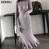 Image of 2019 autumn winter thick mermaid maxi sweater dress women o-neck long sweater dress elegant female a-line slim sexy knit dress