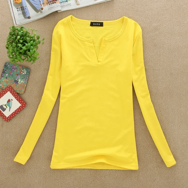 2019 solid 14 colors V-Neck  Blouses Sexy Slim Knitted Long Sleeve Chemise Femme Korean Tops for Women clothing Shirt Top Blouse