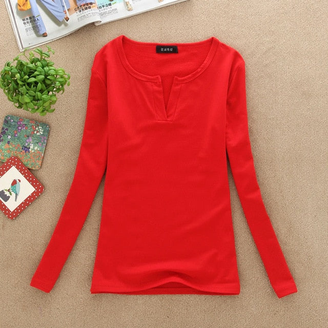 2019 solid 14 colors V-Neck  Blouses Sexy Slim Knitted Long Sleeve Chemise Femme Korean Tops for Women clothing Shirt Top Blouse