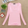 Image of 2019 solid 14 colors V-Neck  Blouses Sexy Slim Knitted Long Sleeve Chemise Femme Korean Tops for Women clothing Shirt Top Blouse