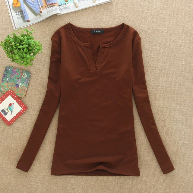 2019 solid 14 colors V-Neck  Blouses Sexy Slim Knitted Long Sleeve Chemise Femme Korean Tops for Women clothing Shirt Top Blouse