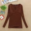 Image of 2019 solid 14 colors V-Neck  Blouses Sexy Slim Knitted Long Sleeve Chemise Femme Korean Tops for Women clothing Shirt Top Blouse