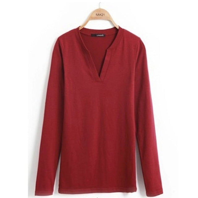 2019 solid 14 colors V-Neck  Blouses Sexy Slim Knitted Long Sleeve Chemise Femme Korean Tops for Women clothing Shirt Top Blouse