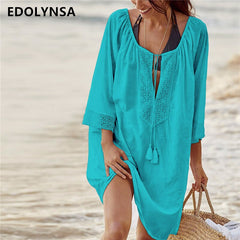 2020 Cotton Tunics for Beach Women Swimsuit Cover-ups Woman Swimwear Beach Cover up Beachwear Pareo Mini Dress Saida de Praia