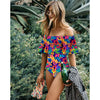 Image of 2020 New Sexy Off The Shoulder Solid Swimwear Women One Piece Swimsuit Female Bathing Suit Ruffle Monokini Swim Wear XL