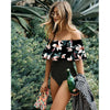 Image of 2020 New Sexy Off The Shoulder Solid Swimwear Women One Piece Swimsuit Female Bathing Suit Ruffle Monokini Swim Wear XL
