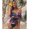 Image of 2020 New Sexy Off The Shoulder Solid Swimwear Women One Piece Swimsuit Female Bathing Suit Ruffle Monokini Swim Wear XL