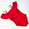 Image of 2020 New Sexy Off The Shoulder Solid Swimwear Women One Piece Swimsuit Female Bathing Suit Ruffle Monokini Swim Wear XL
